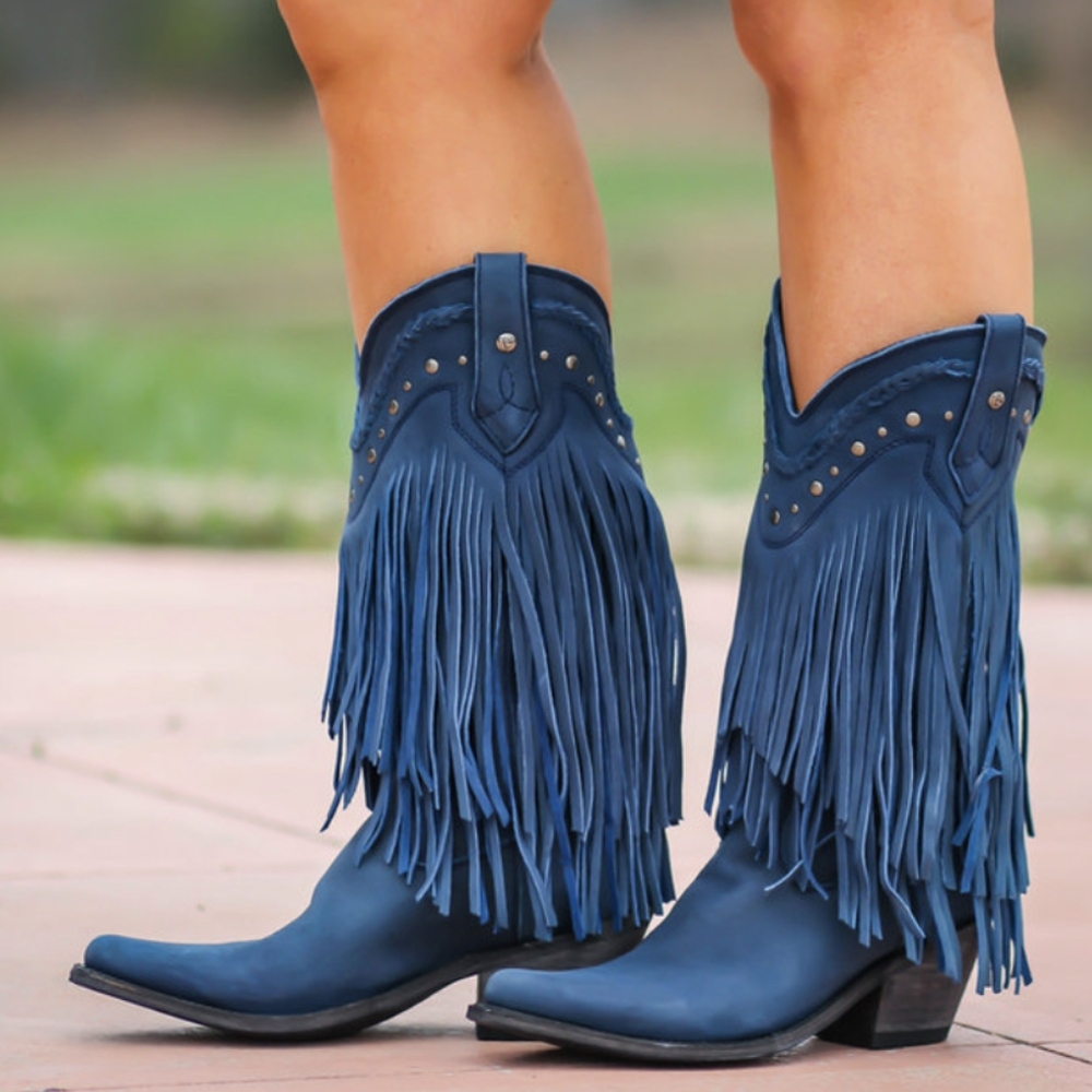 LIBERTY BLACK LB71124 "Vegas" Russian Blue fringe cowgirl boots snip toe sz 10